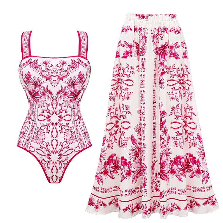 Flaxmaker Summer Women Lace Up V Neck Ruffle Swimsuit Sarong
