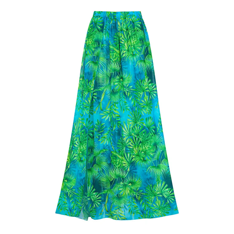 Elegant Women Jungle Green Print One Piece Swimsuit Skirt Set