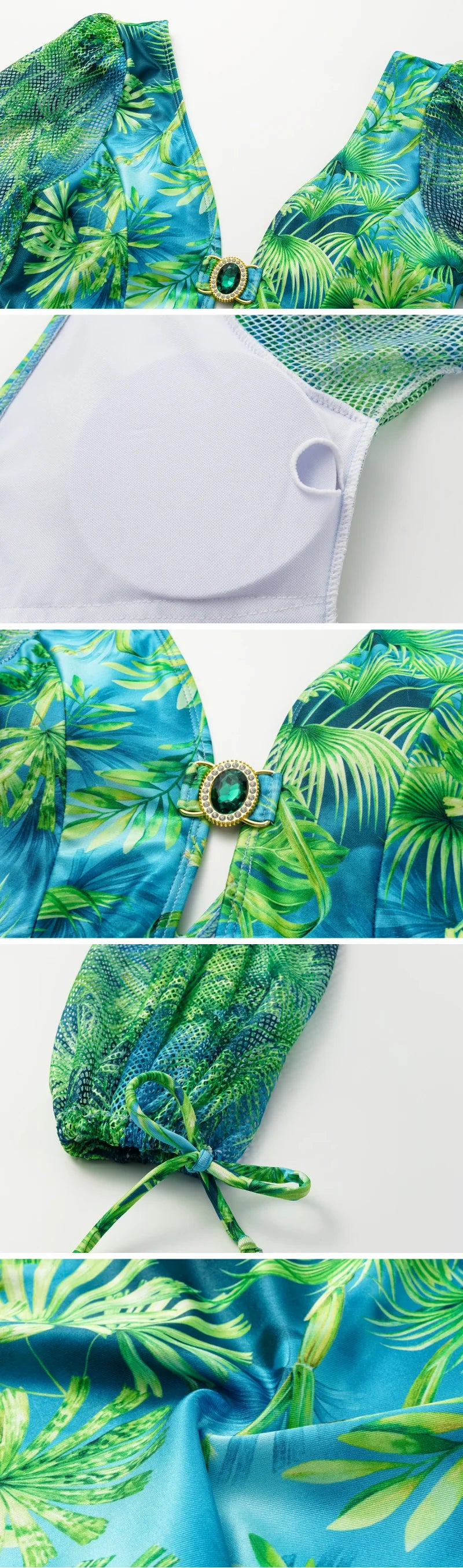 Elegant Women Jungle Green Print One Piece Swimsuit Skirt Set