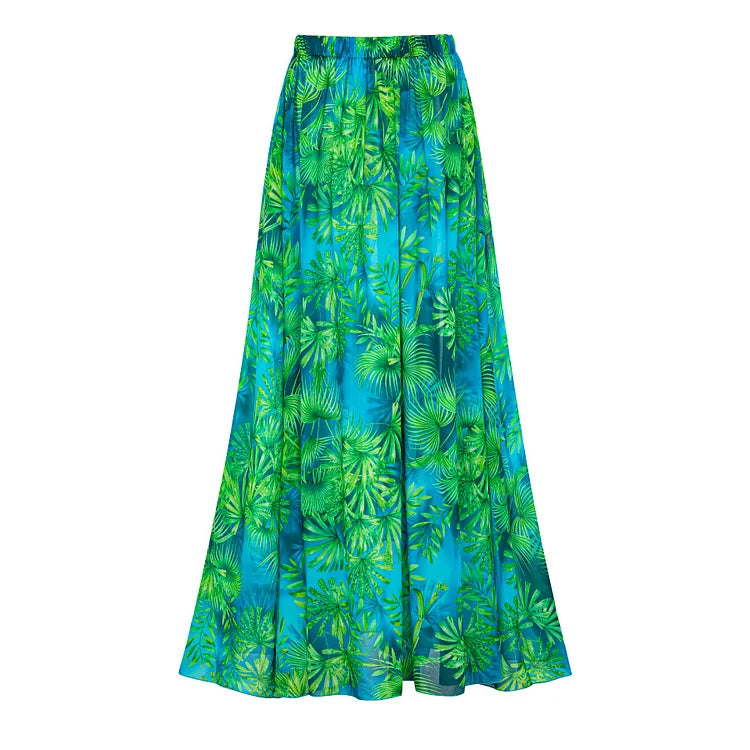 Elegant Women Jungle Green Print One Piece Swimsuit Skirt Set