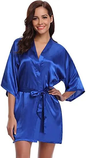 Women's Green Satin Elegant Kimono Bathrobe Bridal Sleepwear Set