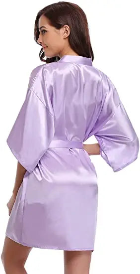 Women's Green Satin Elegant Kimono Bathrobe Bridal Sleepwear Set