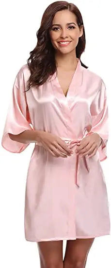 Women's Green Satin Elegant Kimono Bathrobe Bridal Sleepwear Set