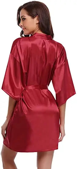 Women's Green Satin Elegant Kimono Bathrobe Bridal Sleepwear Set