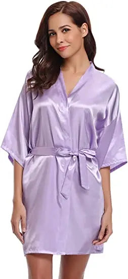 Women's Green Satin Elegant Kimono Bathrobe Bridal Sleepwear Set