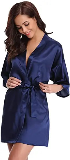 Women's Green Satin Elegant Kimono Bathrobe Bridal Sleepwear Set