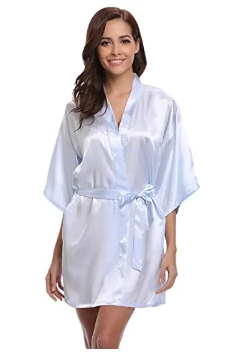 Women's Green Satin Elegant Kimono Bathrobe Bridal Sleepwear Set