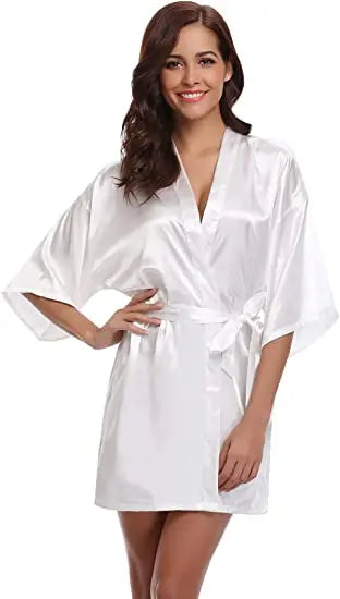 Women's Green Satin Elegant Kimono Bathrobe Bridal Sleepwear Set