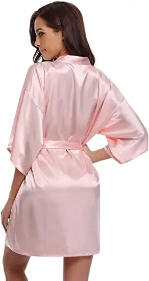 Women's Green Satin Elegant Kimono Bathrobe Bridal Sleepwear Set