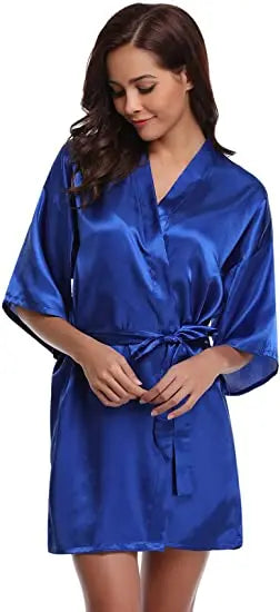 Women's Green Satin Elegant Kimono Bathrobe Bridal Sleepwear Set