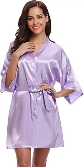 Women's Green Satin Elegant Kimono Bathrobe Bridal Sleepwear Set