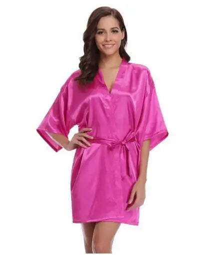 Women's Green Satin Elegant Kimono Bathrobe Bridal Sleepwear Set
