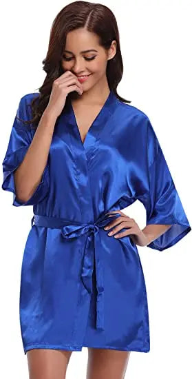 Women's Green Satin Elegant Kimono Bathrobe Bridal Sleepwear Set