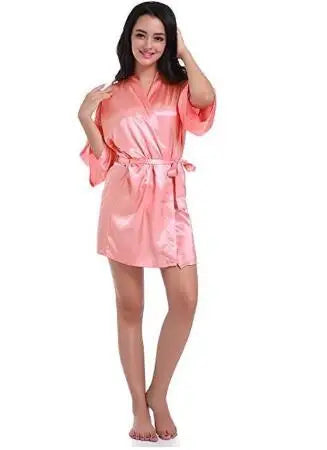 Women's Green Satin Elegant Kimono Bathrobe Bridal Sleepwear Set