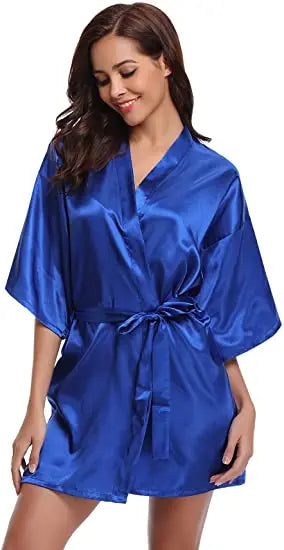 Women's Green Satin Elegant Kimono Bathrobe Bridal Sleepwear Set