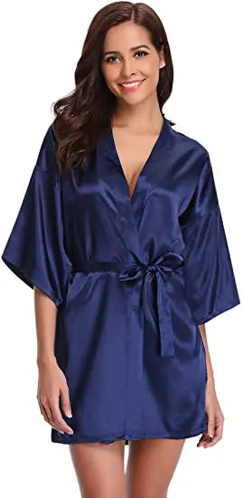 Women's Green Satin Elegant Kimono Bathrobe Bridal Sleepwear Set