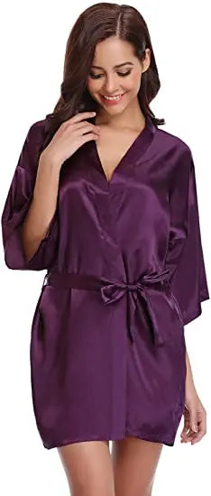 Women's Green Satin Elegant Kimono Bathrobe Bridal Sleepwear Set
