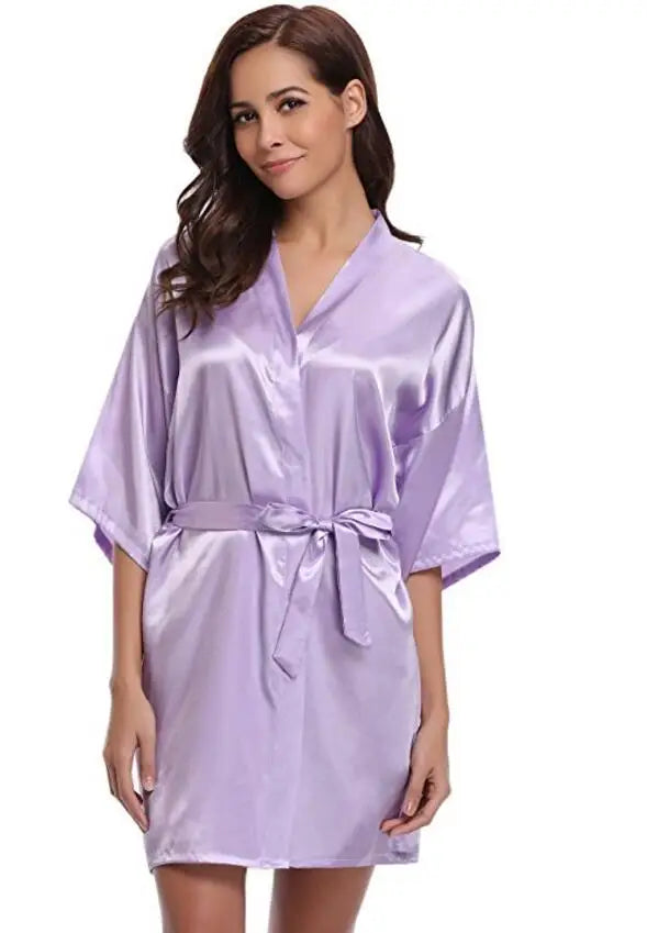 Luxurious Navy Blue Satin Kimono Robe Women's Silk Feel Bridesmaid Dressing Gown Sleepwear