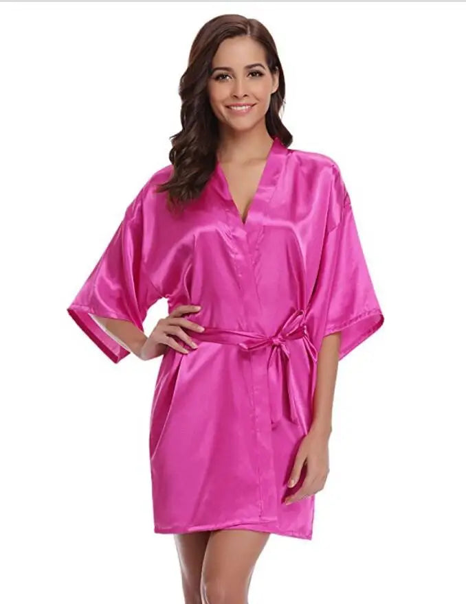 Luxurious Navy Blue Satin Kimono Robe Women's Silk Feel Bridesmaid Dressing Gown Sleepwear
