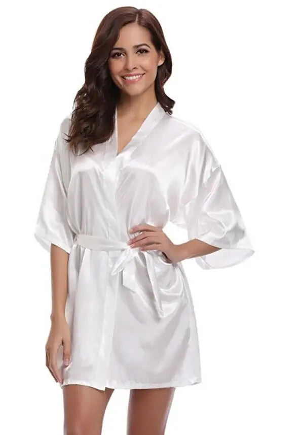 Luxurious Navy Blue Satin Kimono Robe Women's Silk Feel Bridesmaid Dressing Gown Sleepwear