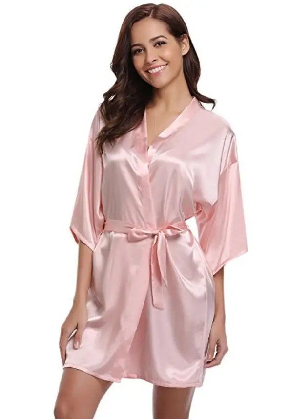 Luxurious Navy Blue Satin Kimono Robe Women's Silk Feel Bridesmaid Dressing Gown Sleepwear