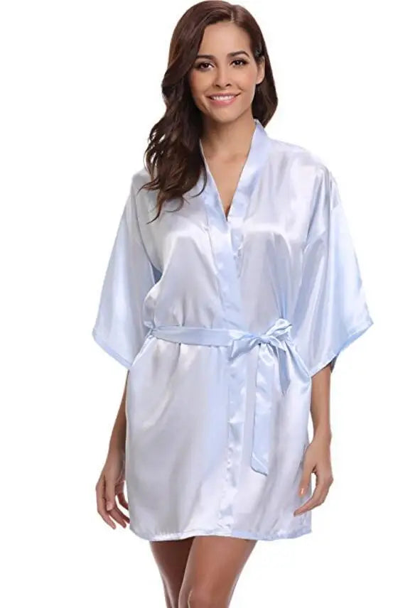 Luxurious Navy Blue Satin Kimono Robe Women's Silk Feel Bridesmaid Dressing Gown Sleepwear