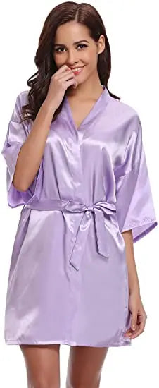 Women's Green Satin Elegant Kimono Bathrobe Bridal Sleepwear Set