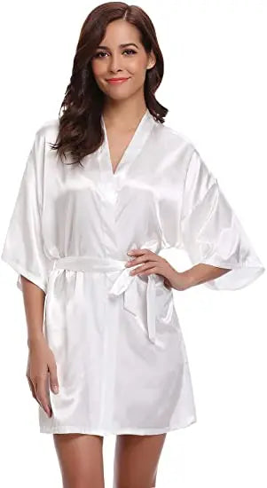 Women's Green Satin Elegant Kimono Bathrobe Bridal Sleepwear Set