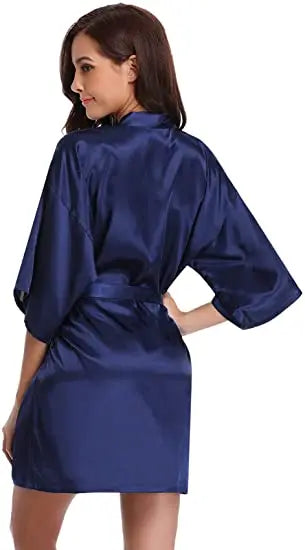 Women's Green Satin Elegant Kimono Bathrobe Bridal Sleepwear Set