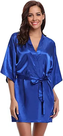 Women's Green Satin Elegant Kimono Bathrobe Bridal Sleepwear Set