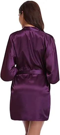 Women's Green Satin Elegant Kimono Bathrobe Bridal Sleepwear Set