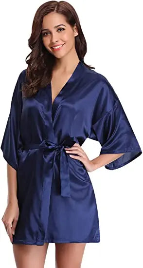 Women's Green Satin Elegant Kimono Bathrobe Bridal Sleepwear Set