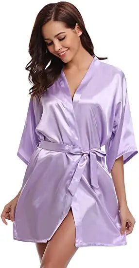 Women's Green Satin Elegant Kimono Bathrobe Bridal Sleepwear Set