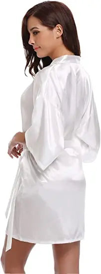 Women's Green Satin Elegant Kimono Bathrobe Bridal Sleepwear Set