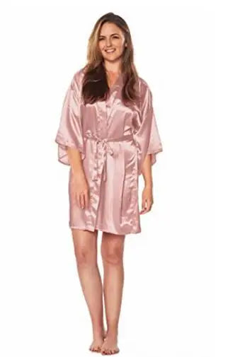 Women's Green Satin Elegant Kimono Bathrobe Bridal Sleepwear Set
