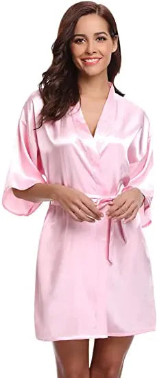 Women's Green Satin Elegant Kimono Bathrobe Bridal Sleepwear Set