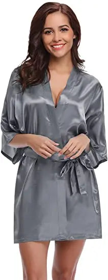 Women's Green Satin Elegant Kimono Bathrobe Bridal Sleepwear Set