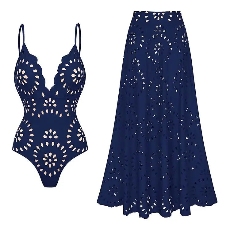 Flaxmaker Summer Women Lace Up V Neck Ruffle Swimsuit Sarong