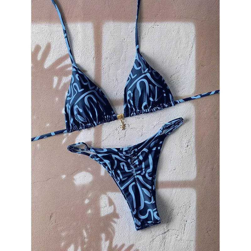 Elegant Leopard Pattern Two Piece Bathing Suit Beachwear Set