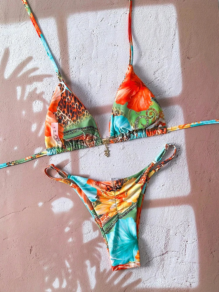 Elegant Leopard Pattern Two Piece Bathing Suit Beachwear Set