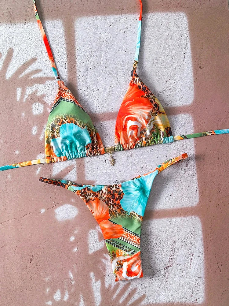Elegant Leopard Pattern Two Piece Bathing Suit Beachwear Set