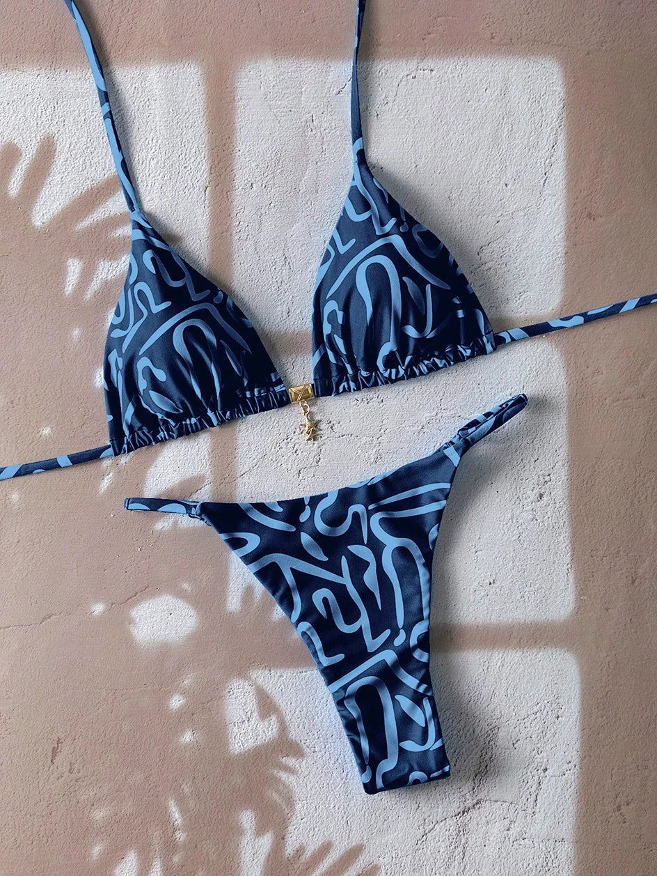 Elegant Leopard Pattern Two Piece Bathing Suit Beachwear Set