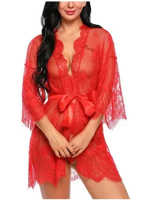 Soft Lace V-Neck Backless Nightgown Set with Matching Panty