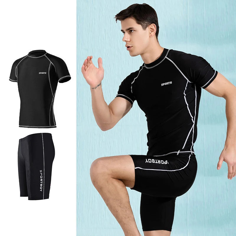 Men's Two Piece Athletic Surf Rash Guard Swim Set