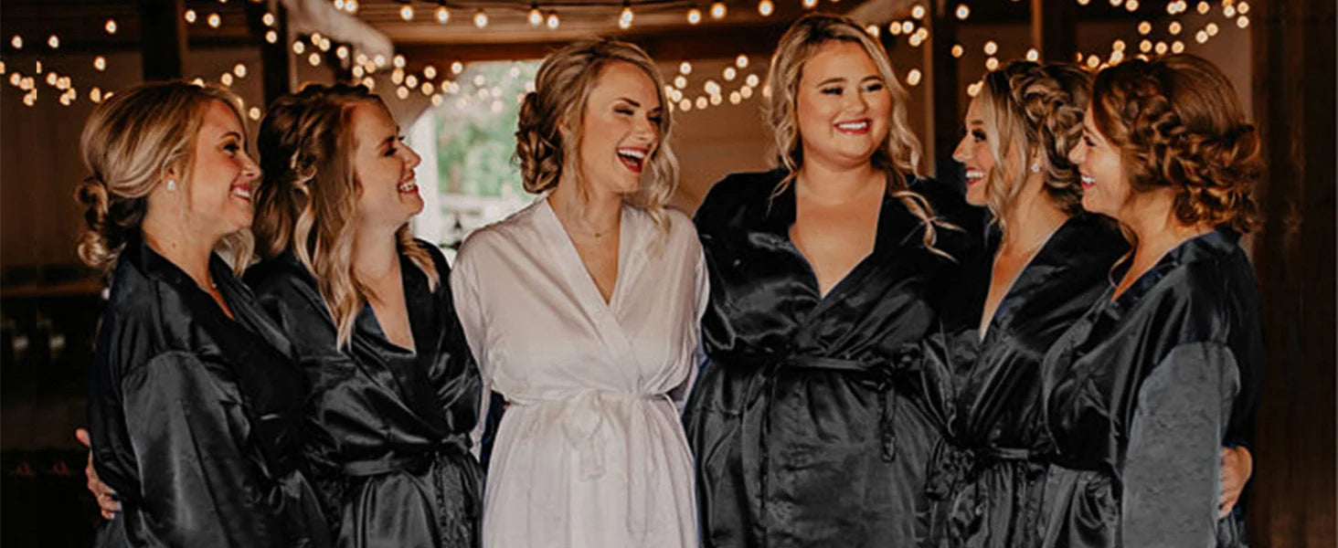 Luxurious Navy Blue Satin Kimono Robe Women's Silk Feel Bridesmaid Dressing Gown Sleepwear
