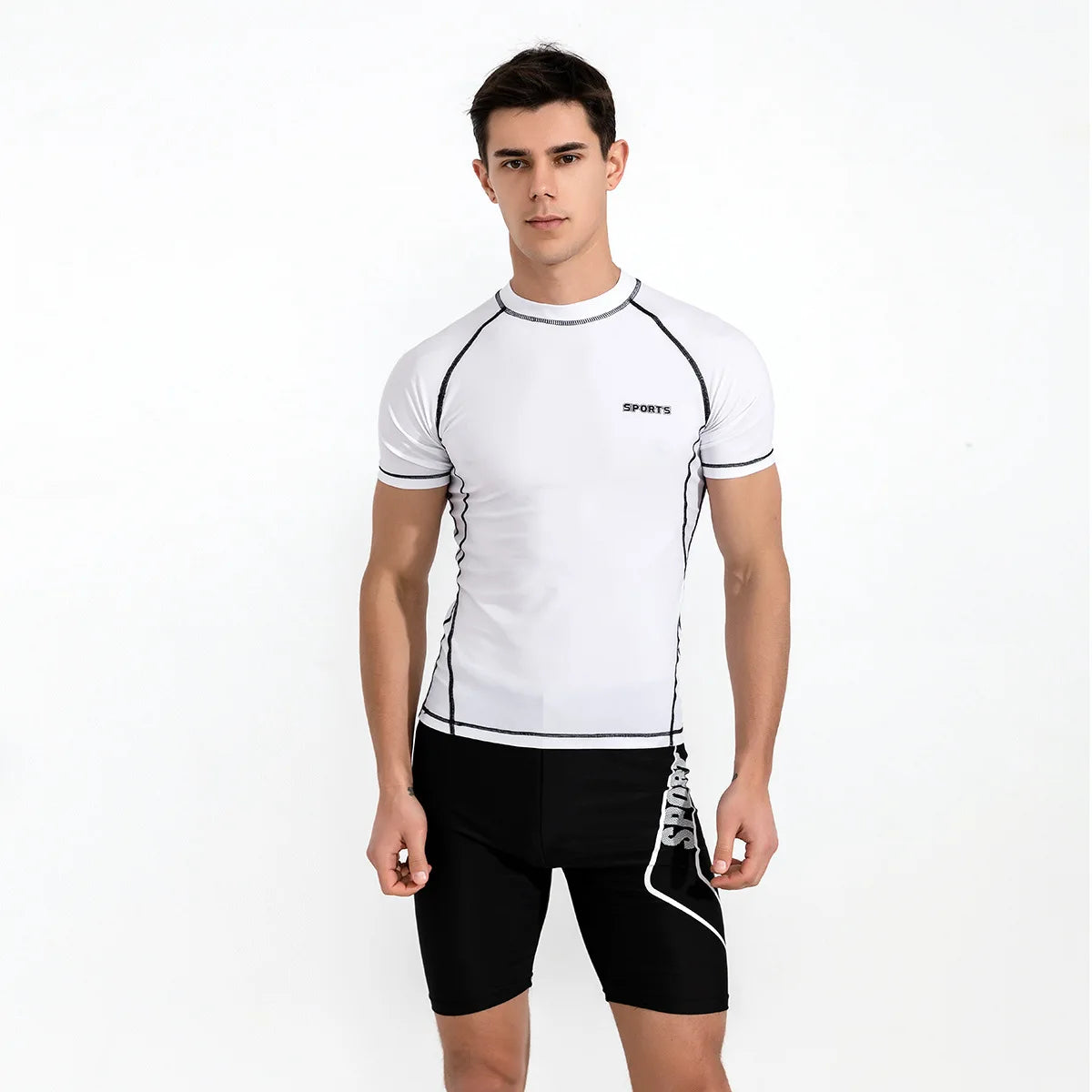 Men's Two Piece Athletic Surf Rash Guard Swim Set