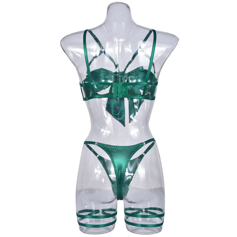 Women's Exquisite Bow Underwire Three Piece Matching Lingerie Set