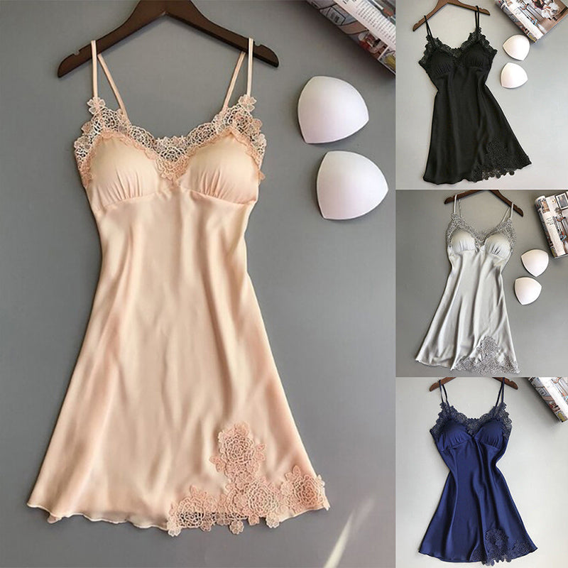 Women's Elegant Silk Satin Nightgown With Floral Lace Trim Soft Sleepwear Robe