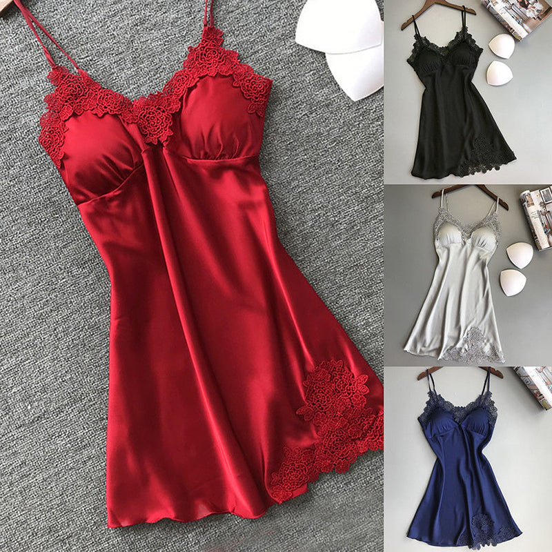 Women's Elegant Silk Satin Nightgown With Floral Lace Trim Soft Sleepwear Robe