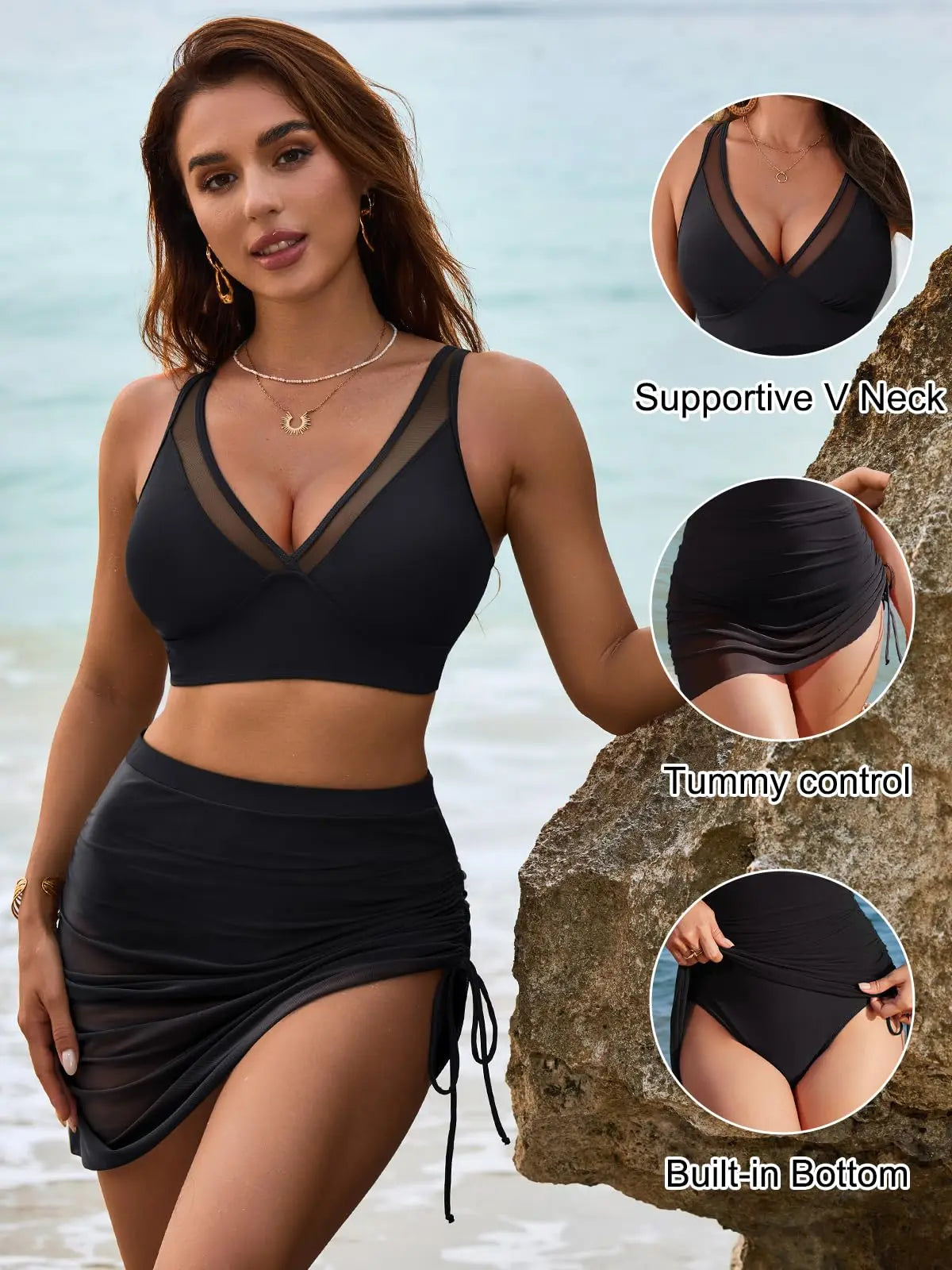 High Waisted Swim Skirt Bikini Set Tummy Control Swimsuit
